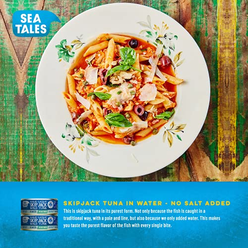 Sea Tales Solid Light Skipjack Canned Tuna in Water - No Salt Added - 100% Pole & Line Wild Sustainably Caught - Gluten Free - High Protein Food - Ket thumbnail