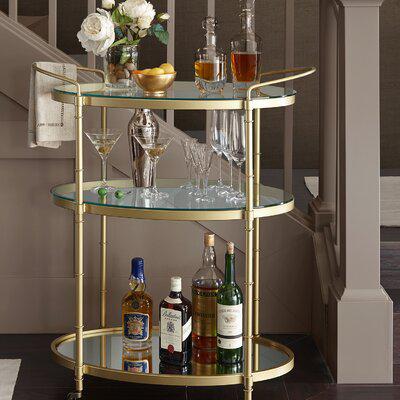 Madison Park Signature Lauren Metal 3 Tier Bar Cart Glass/Metal in Yellow, Size 36.0 H X 32.25 W X 16.0 D in | Wayfair MPS135-0049