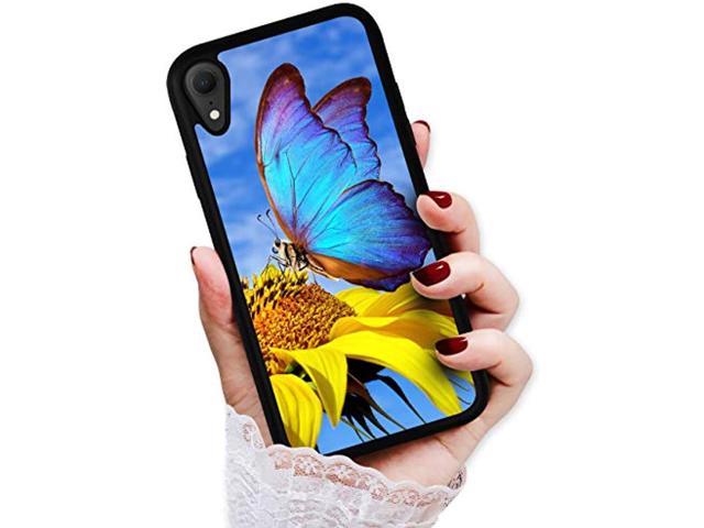 For iPhone Xr, Durable Protective Soft Back Case Phone Cover, Hot12989 Blue Butterfly Sunflower 12989