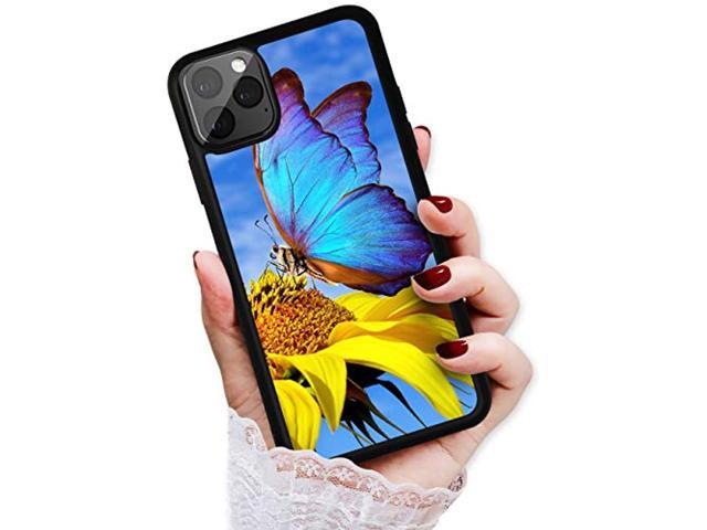 For iPhone 11 Pro Max, Durable Protective Soft Back Case Phone Cover, Hot12989 Blue Butterfly Sunflower 12989