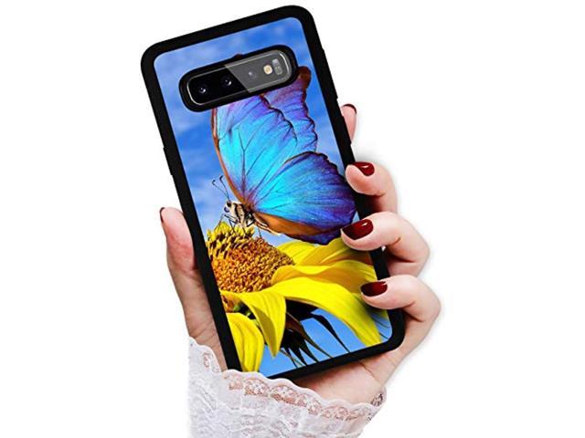 For Samsung S10+, Galaxy S10 Plus, Durable Protective Soft Back Case Phone Cover, Hot12989 Blue Butterfly Sunflower 12989