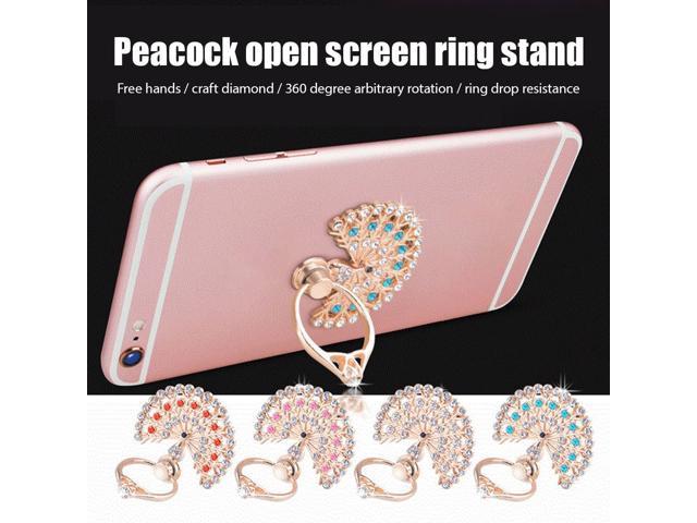 Luxury Universal Phone Holder Rhinestone Peacock 360 Degrees Rotating Stand Ring Zinc Alloy Finger Loop Pop Socket for Phones