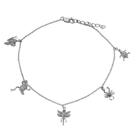 Brinley Co. Women's CZ Sterling Silver Animal Charm Anklet, 10