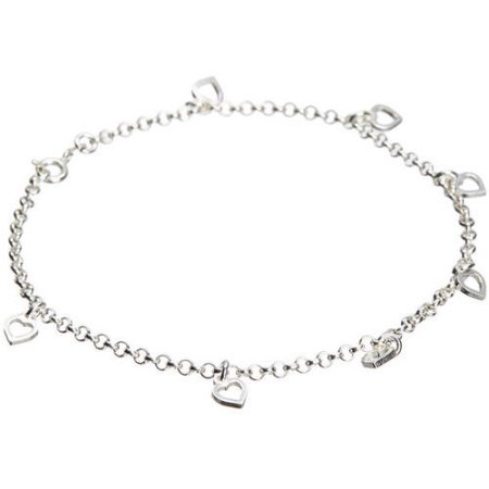 Pori Jewelers 18kt White Gold-Plated Sterling Silver Multi Heart Charm Anklet
