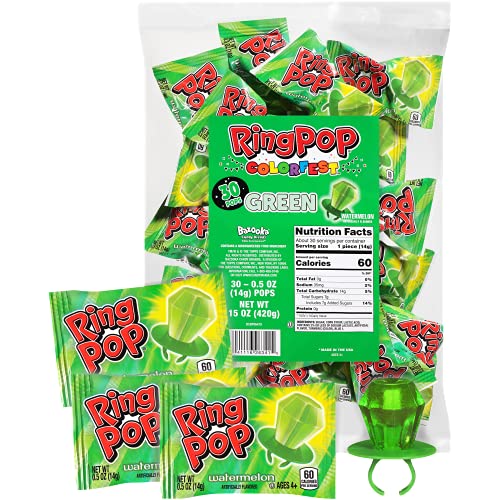 Ring Pop Individually Wrapped Watermelon Flavored Green Candy Lollipop Suckers for Celebrations & Halloween and Parties 30 Oz