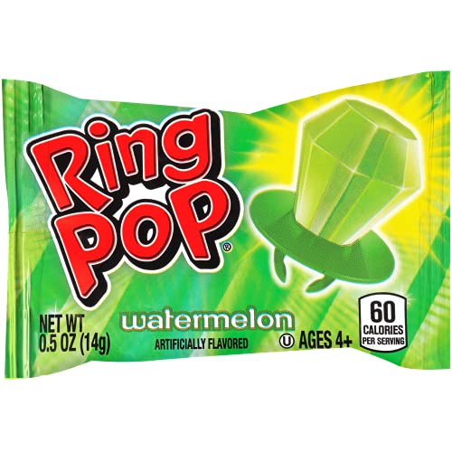 Ring Pop Individually Wrapped Watermelon Flavored Green Candy Lollipop Suckers for Celebrations & Halloween and Parties 30 Oz thumbnail