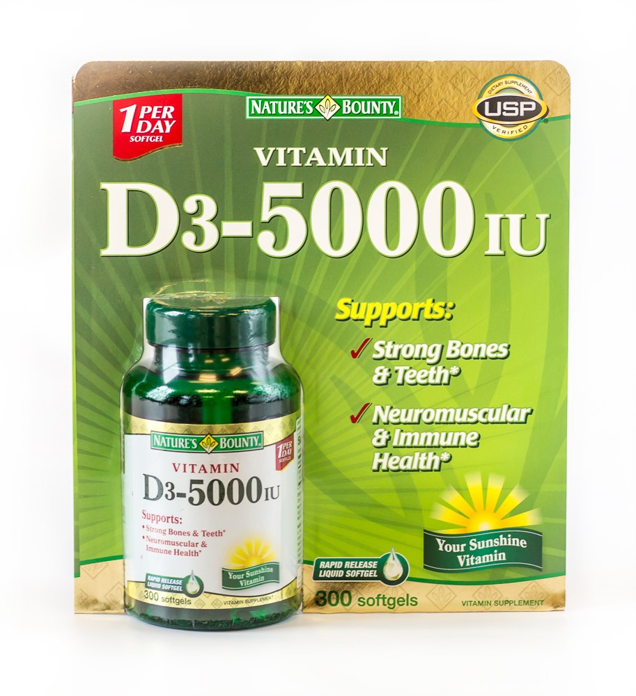 Nature S Bounty Vitamin D3 5000 IU Softgels  300 Ct