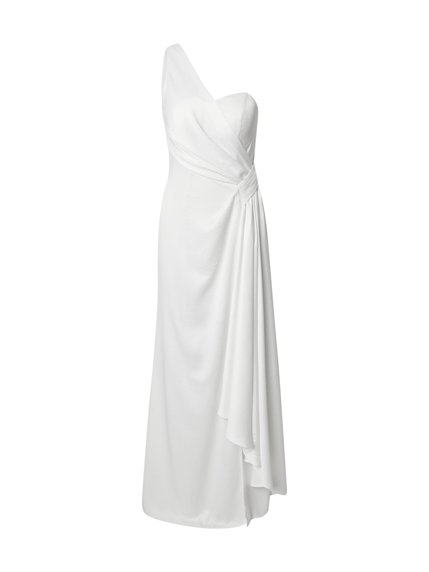 Chi Chi One Shoulder Satin Finish Maxi Dress in White, Size 16