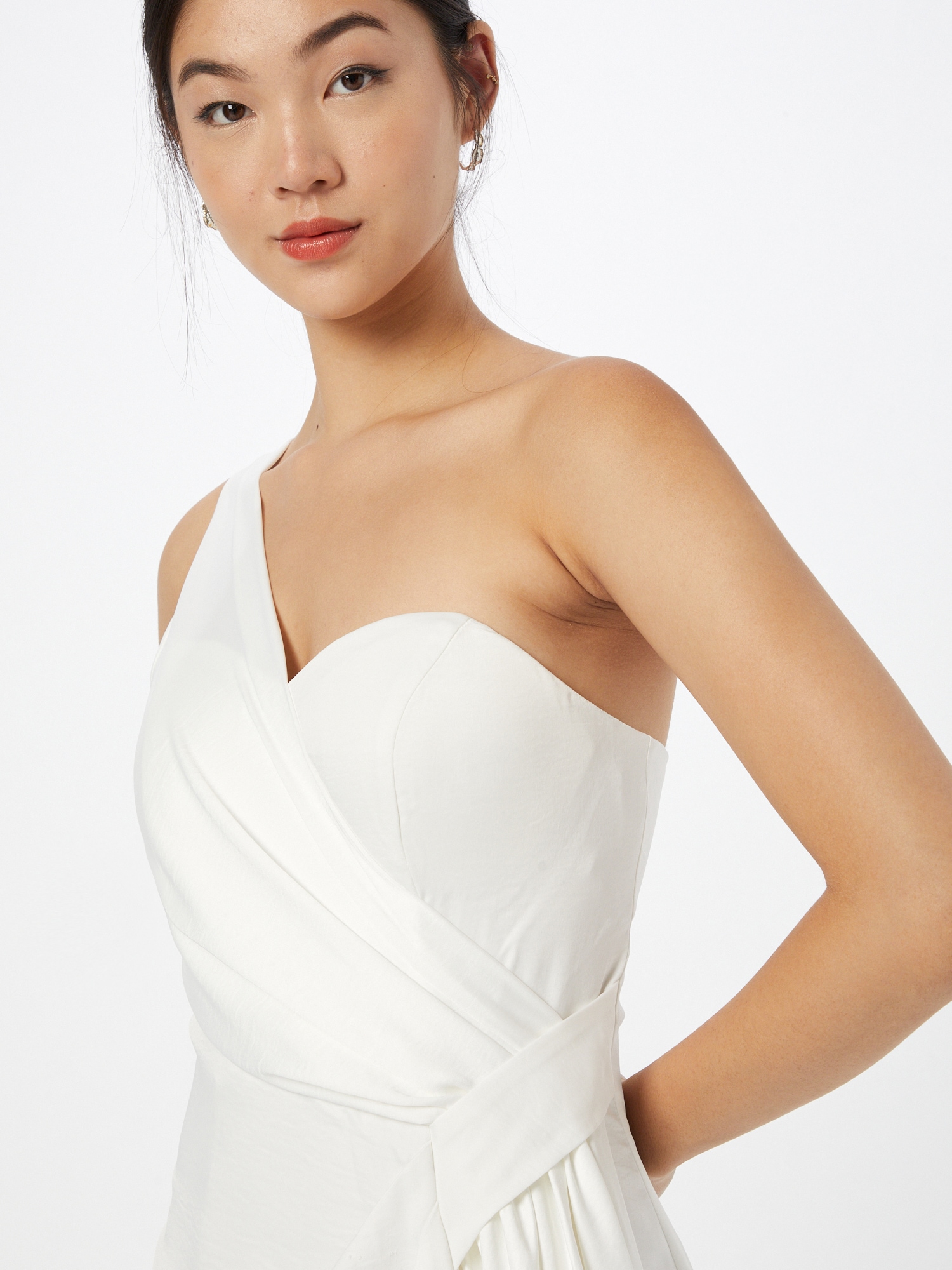 Chi Chi One Shoulder Satin Finish Maxi Dress in White, Size 16 thumbnail