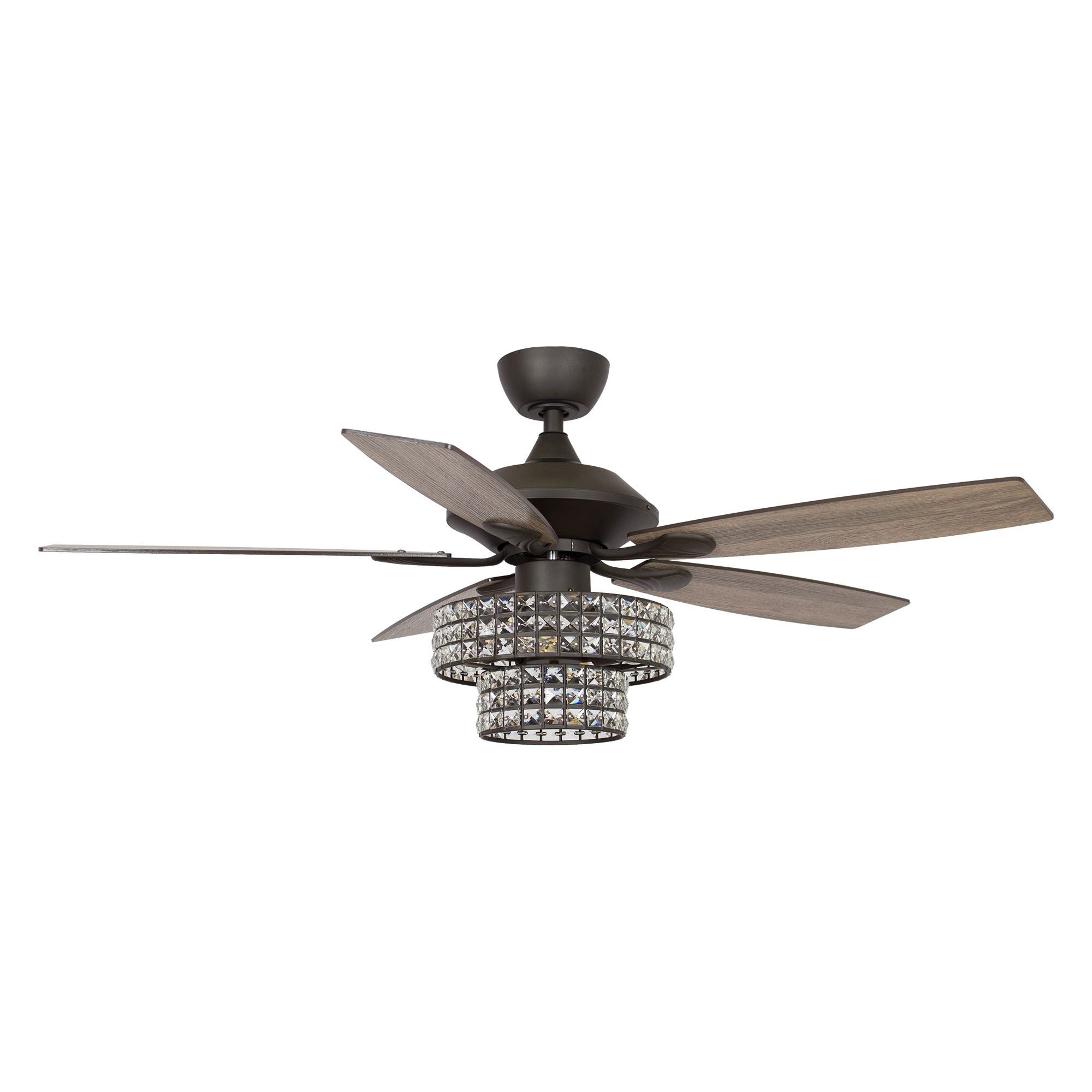 Parrot Uncle 52-inch Modern 4-Light Dual Crystal Shade Ceiling Fan with Remote Matte Black 52-in N/a Matte