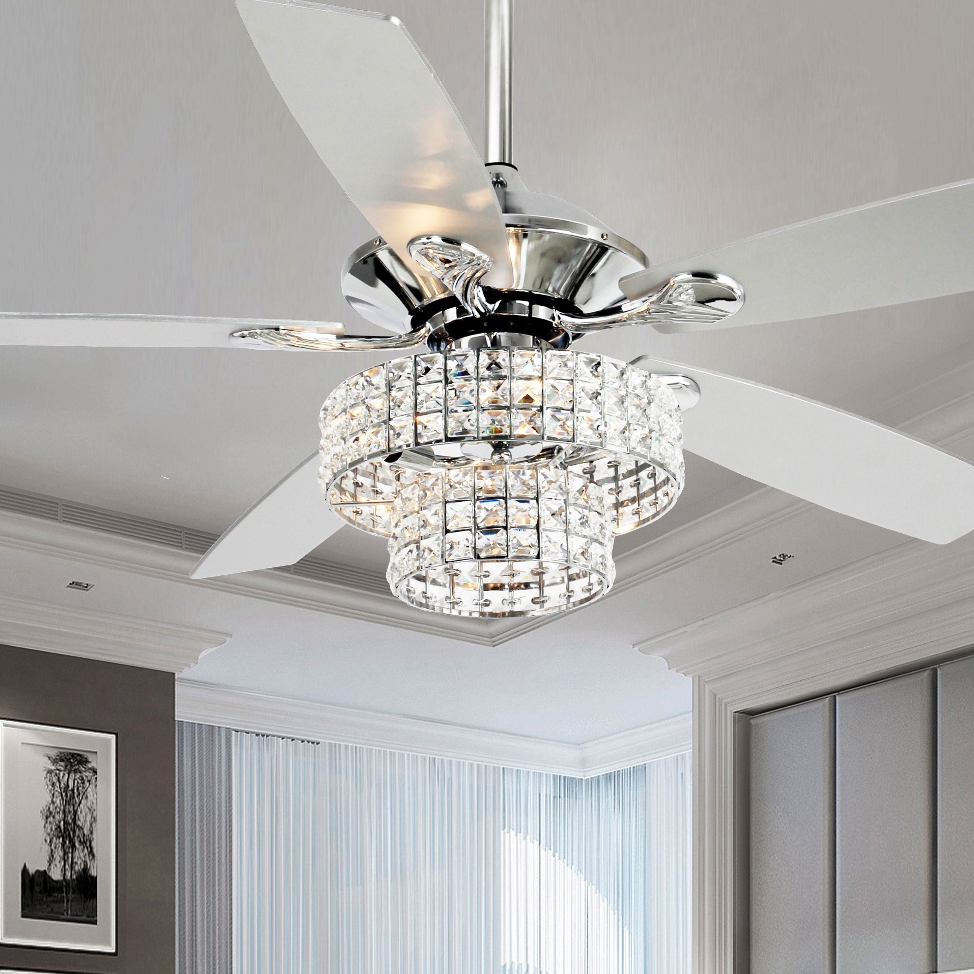 Parrot Uncle 52-inch Modern 4-Light Dual Crystal Shade Ceiling Fan with Remote Matte Black 52-in N/a Matte thumbnail