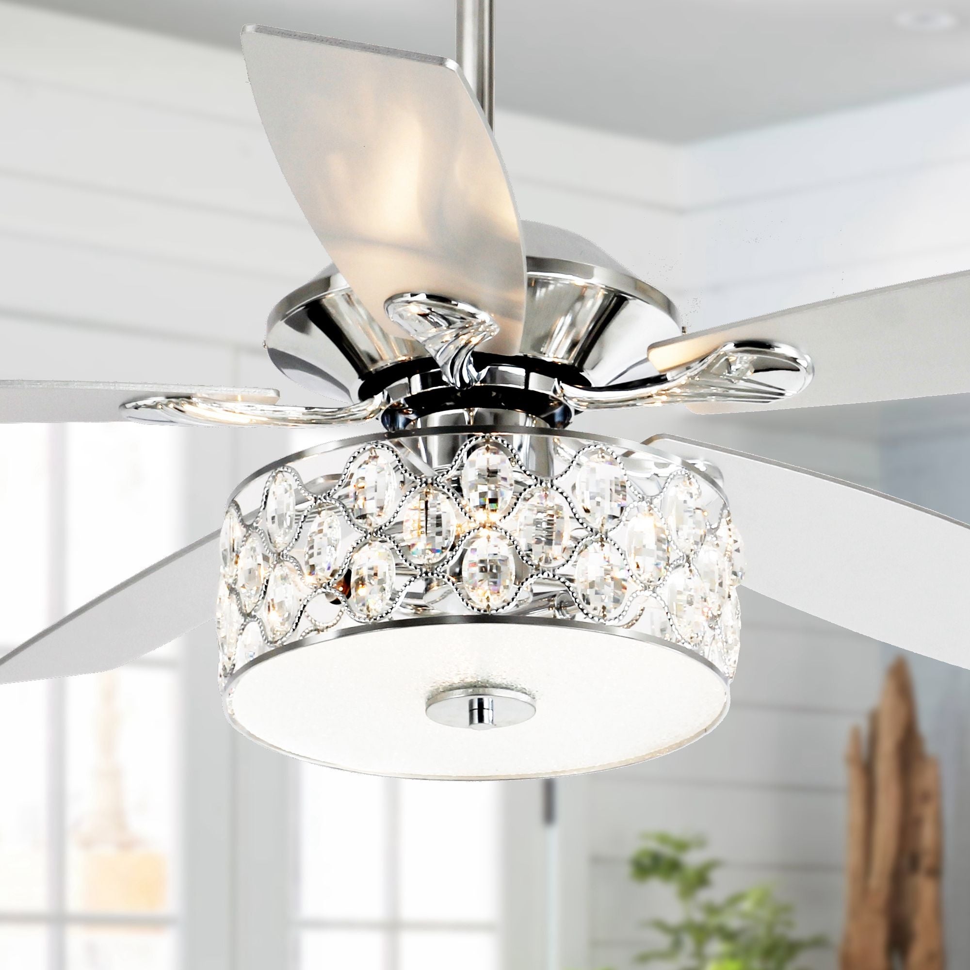 Parrot Uncle 52  Modern 4-Light Chandelier Crystal Ceiling Fan with Remote Matte Black N/a Matte thumbnail