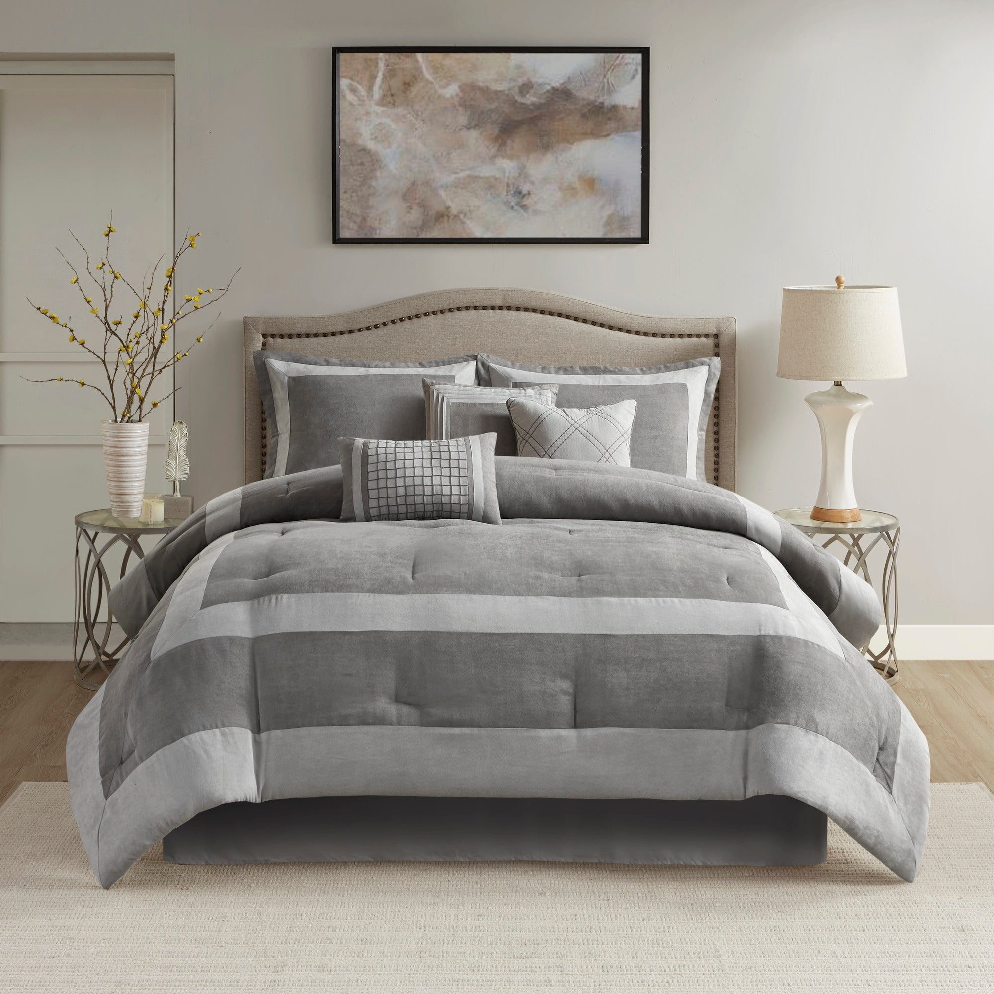 Madison Park 100% Polyester Microsuede 7 Piece Comforter Set in Gray - Olliix MP10-7668