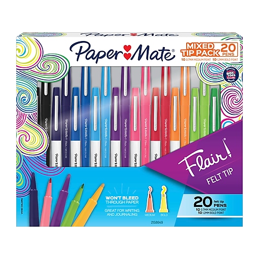 Paper Mate Flair Felt Tip Pens  Bold and Medium Point  0.7 Mm  Assorted Colors  Pack of 20 Pens