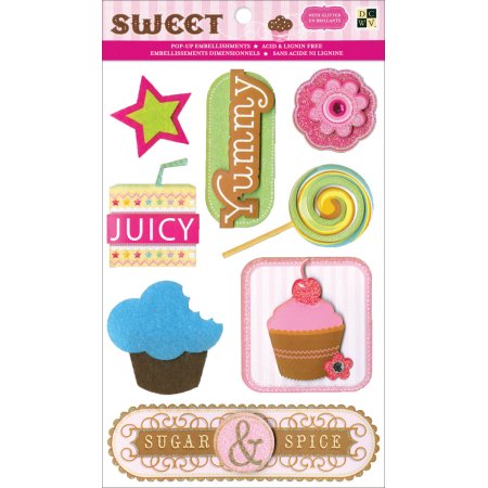 Sweet Pop-Ups Dimensional Stickers 4.5 Inch X 7 Inch-Felt & Glitte