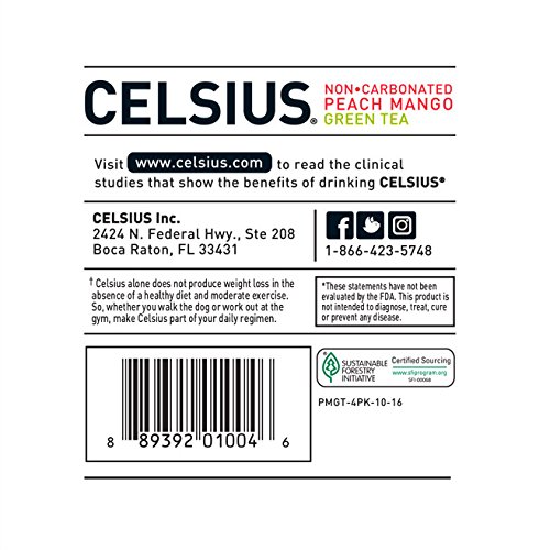 CELSIUS Fitness Energy Drink 12 Fl Oz, Peach Mango Green Tea (Pack of 24) thumbnail
