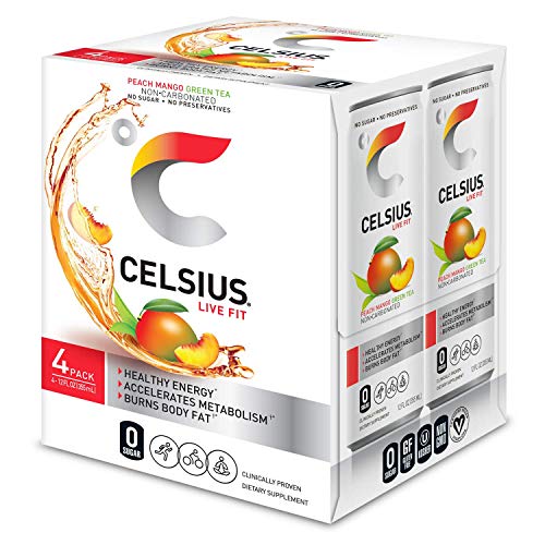 CELSIUS Fitness Energy Drink 12 Fl Oz, Peach Mango Green Tea (Pack of 24) thumbnail