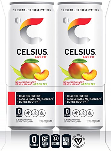 CELSIUS Fitness Energy Drink 12 Fl Oz, Peach Mango Green Tea (Pack of 24) thumbnail