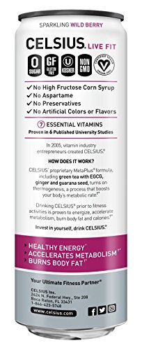 CELSIUS Fitness Energy Drink 12 Fl Oz, Sparkling Wild Berry (Pack of 24) thumbnail