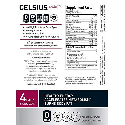CELSIUS Fitness Energy Drink 12 Fl Oz, Sparkling Wild Berry (Pack of 24) thumbnail