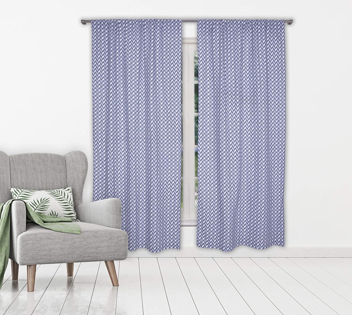 Kensie CAWGY= 12 /15069 Pole Top Curtains - Window Curtain Panel Set - Chevron Stripe - 2 Panels - 40 W X 84 L - Grey