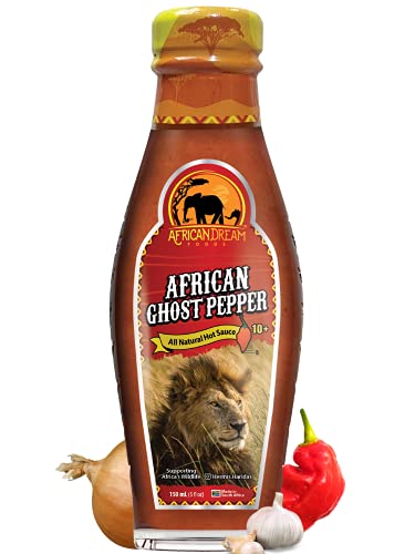 African Ghost Pepper Hot Sauce by African Dream Foods | All Natural Hot Sauce | Made in Africa | 5 Fl Oz Glass Bottle