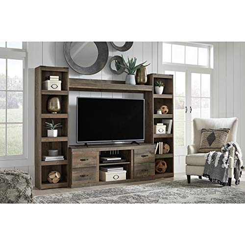 Signature Design by Ashley Trinell Rustic Entertainment Center Bridge, Sold Seperately, Brown with Gray Planked Finish