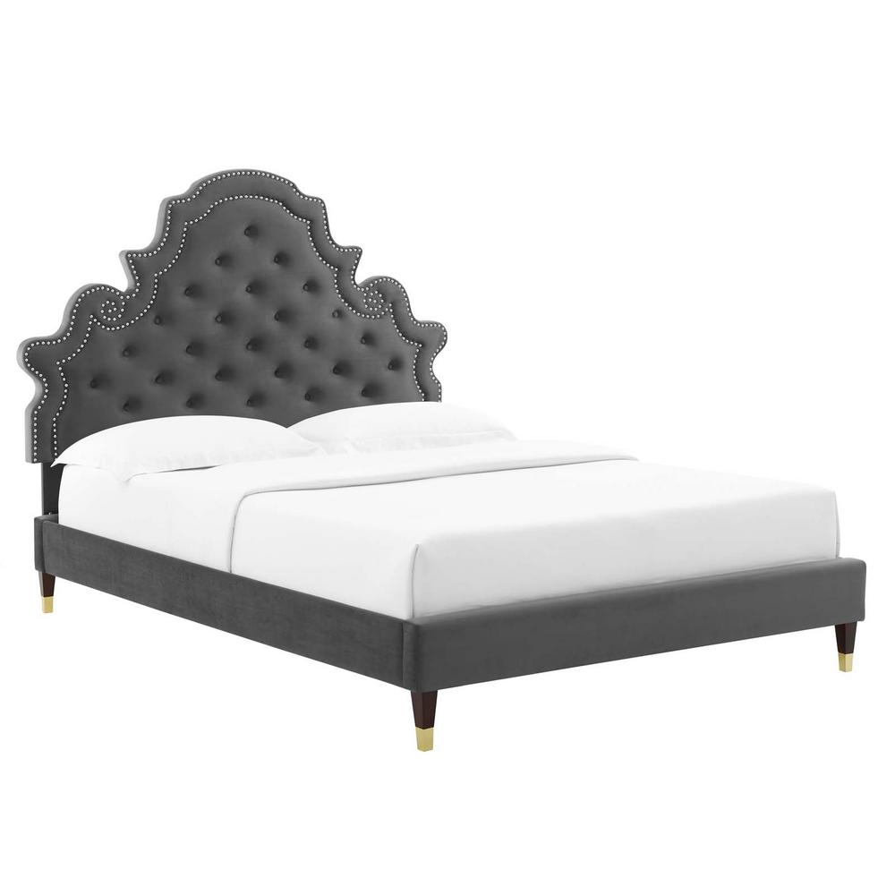 Gwyneth Collection MOD-6755-CHA Tufted Performance Velvet Twin Platform Bed in Charcoal