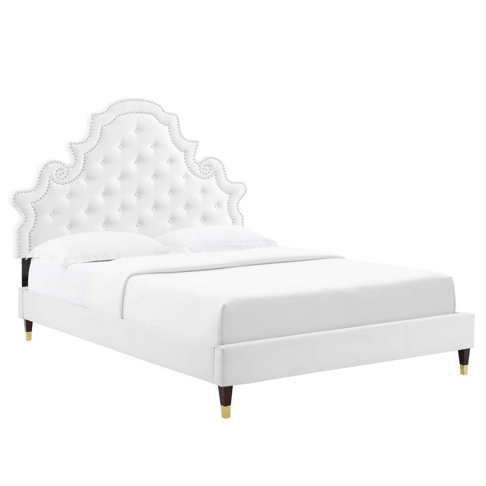 Gwyneth Collection MOD-6755-WHI Tufted Performance Velvet Twin Platform Bed in White