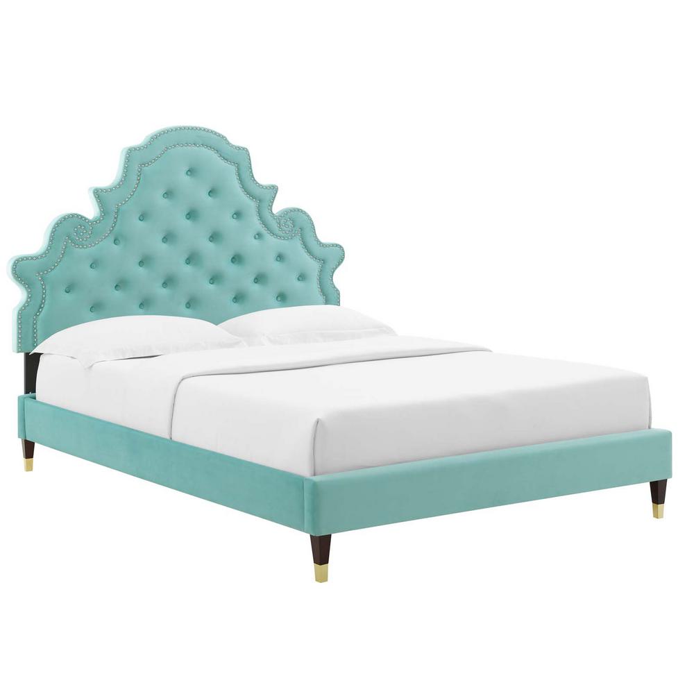 Gwyneth Collection MOD-6755-MIN Tufted Performance Velvet Twin Platform Bed in Mint