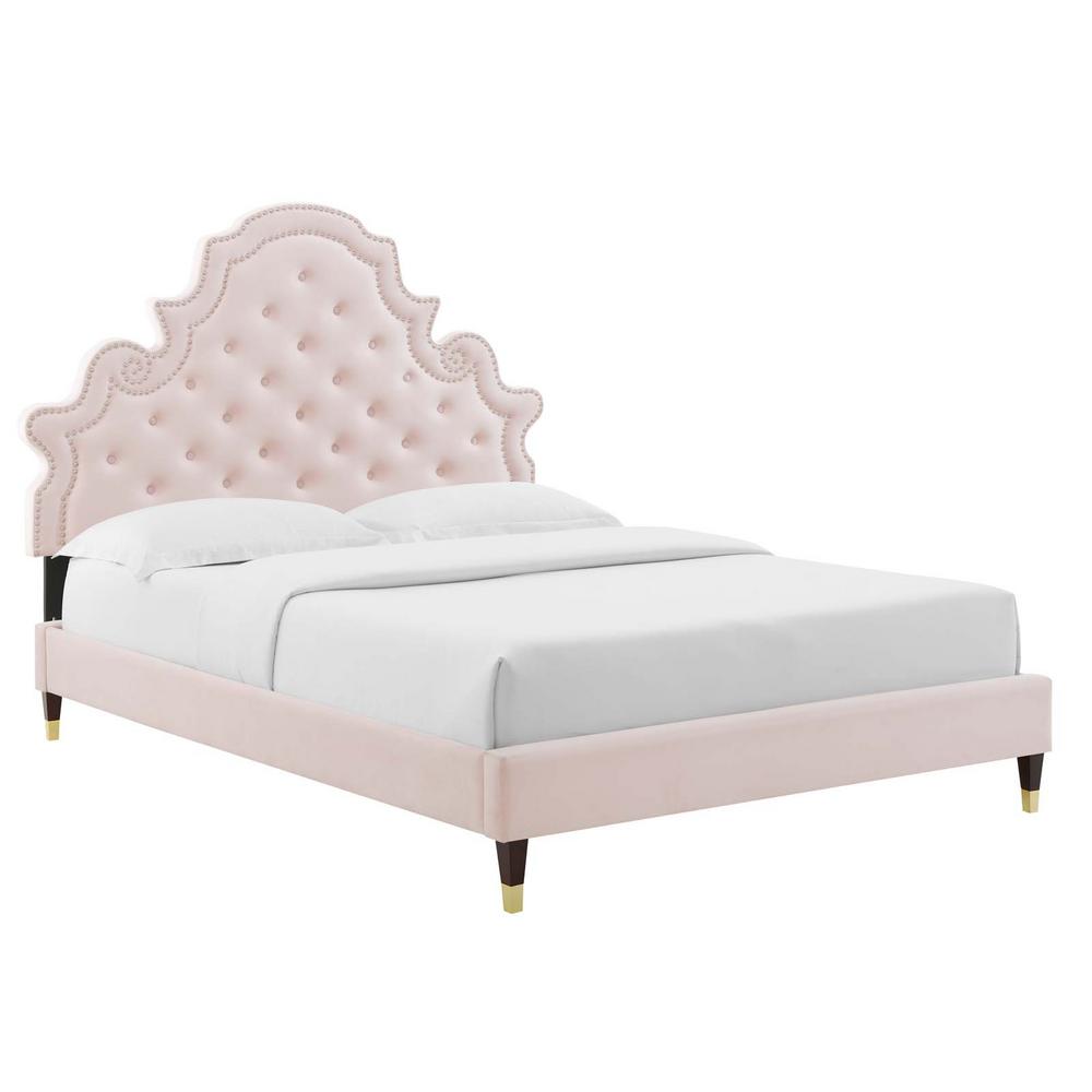 Gwyneth Collection MOD-6755-PNK Tufted Performance Velvet Twin Platform Bed in Pink