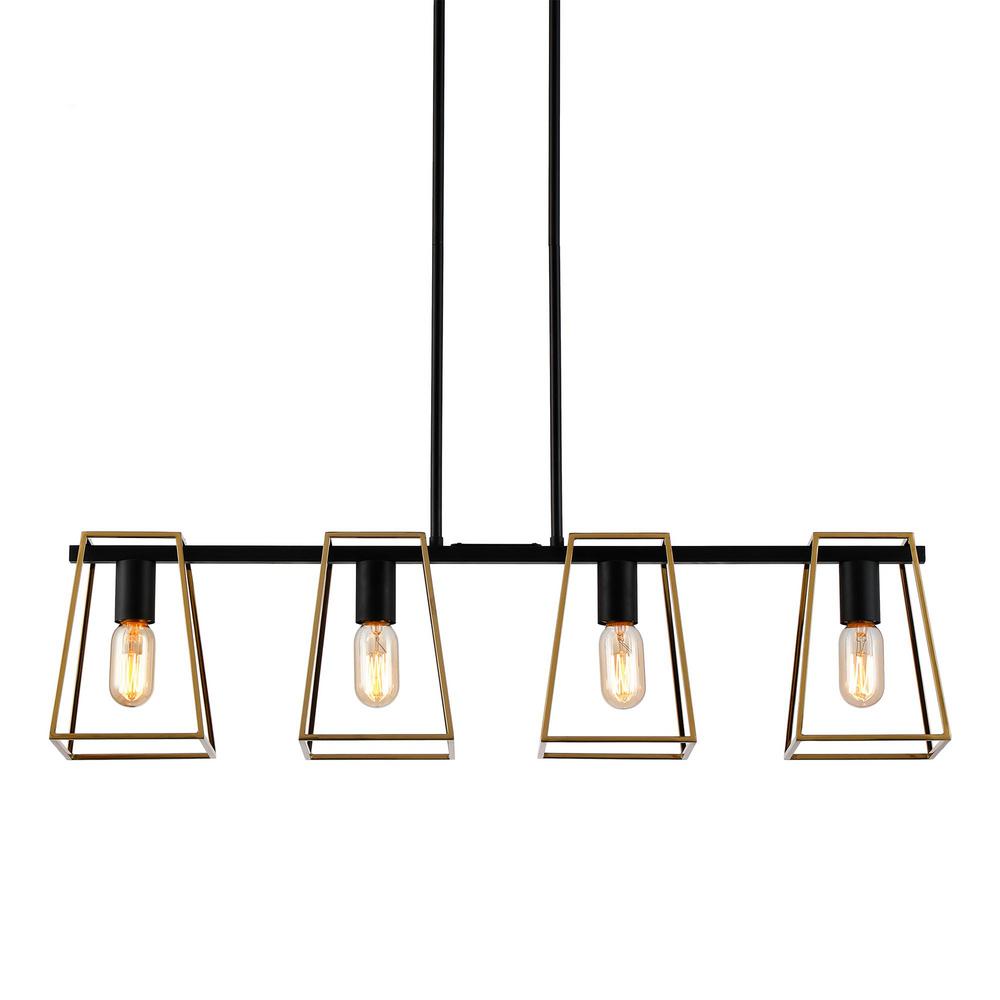 Parrot Uncle Deviny 4-Light Matt Black and Golden Chandelier