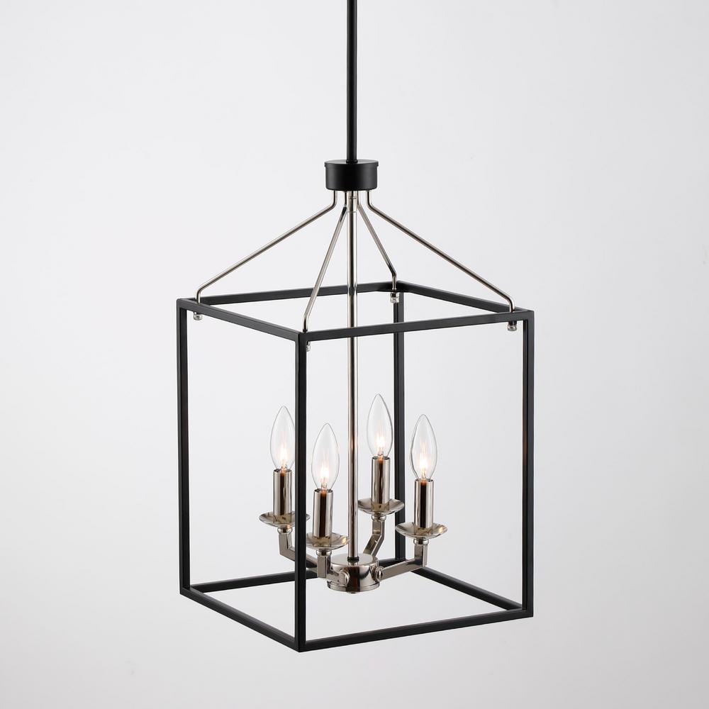 Parrot Uncle Haymarket 4-Light Matt Black and Polished Nickel Caged Chandelier