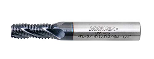 Accusize Industrial Tools 5/16'' by 3/8'' by 3/4'' Flt Length, 2-1/2'' Oal, 4 Flute, Standard Tooth M42 8% Cobalt Tialn Roughing End Mill, 1102-0516 thumbnail