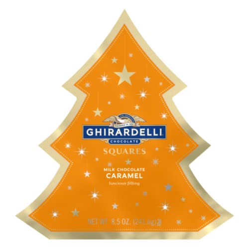 2021 Ghirardelli Chocolate Limited Edition Holiday Tree Box Milk Chocolate Caramel Squares Assortment, Individually Wrapped Bulk Chocolates for Gift G