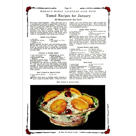 Womans World Calendar Cook Book 1922 Rice Cooked in Apricot Juice Canvas Art - (24 X 36)