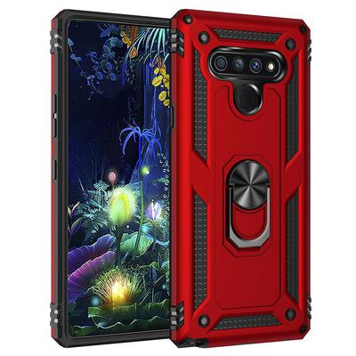 TCALGSTO6-0036-RD Rubberized Hybrid Protective Case with Shock Absorption & Built-in Rotatable Ring Stand for LG Stylo 6, Red