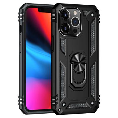 TCAIP1367-0036-BK 6.7 in. Rubberized Hybrid Protective Case with Shock Absorption & Built-in Rotatable Ring Stand for iPhone 13 Pro Max, Black