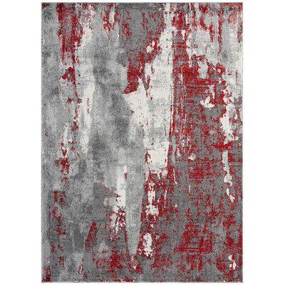 17 Stories Rugs,Divion Modern Area Rugs W/ Abstract Patterns 7681 Medium Pile Area Rug in Gray/Red, Size 96.0 W X 0.5 D in | Wayfair