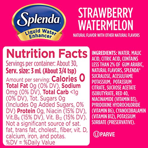 SPLENDA Liquid Water Enhancer Drops  Sugar Free  Zero Calorie  Natural Flavor  Concentrated Drink Mix  3.11 Fl Oz Each Bottle (Strawberry Watermelon   thumbnail