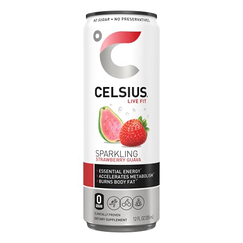 CELSIUS Fitness Energy Drink 12 Fl Oz, Sparkling Strawberry Guava (Pack of 24)