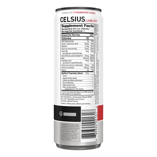 CELSIUS Fitness Energy Drink 12 Fl Oz, Sparkling Strawberry Guava (Pack of 24) thumbnail
