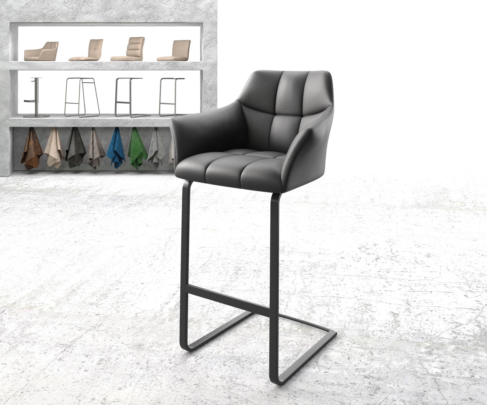 Chaise-de-bar Pela-Flex Marron Faux Cuir Vintage Pied Pivotant Réglable En Hauteur Métal