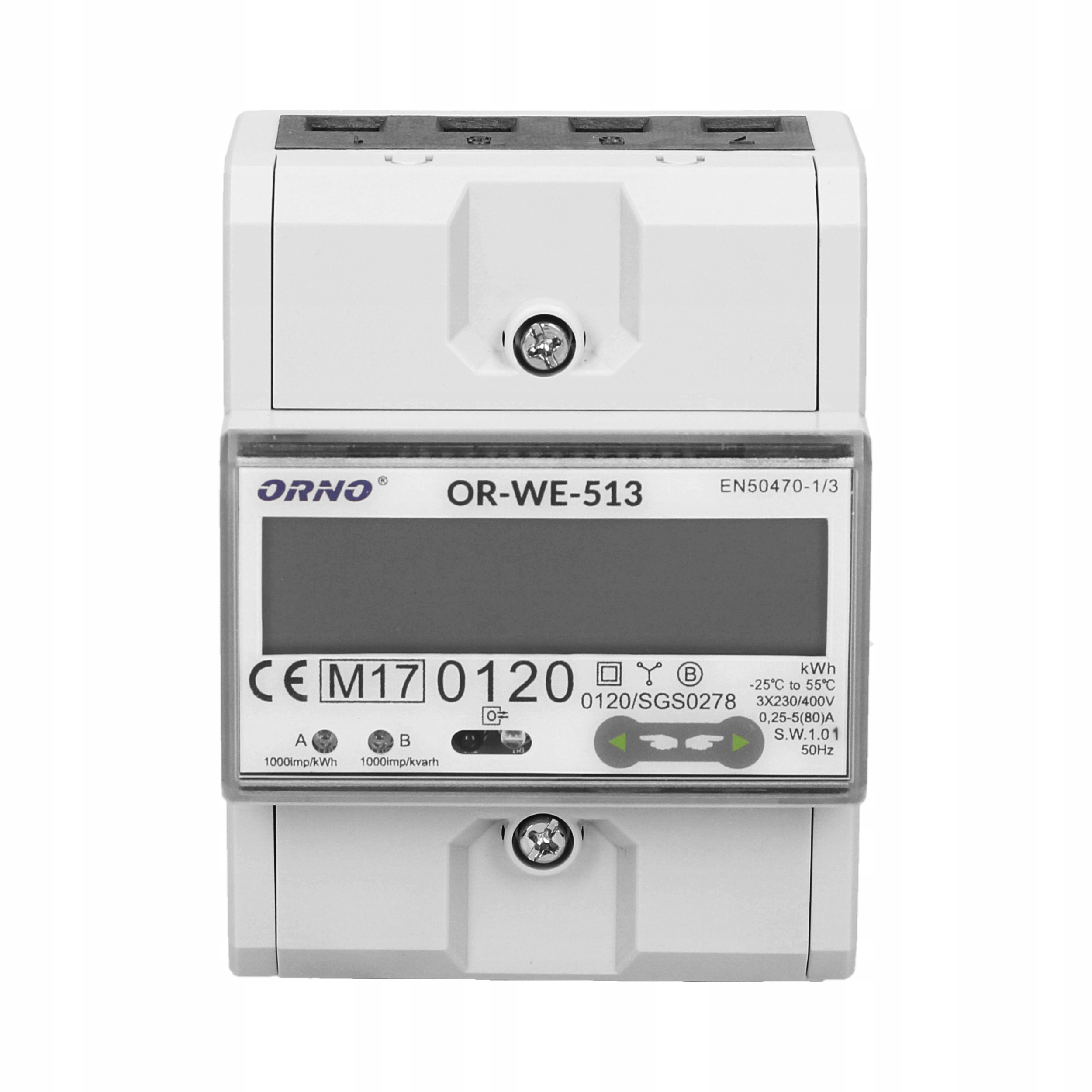 3-fazowy Licznik Energii Elektrycznej, 80A, MID, 3 Moduły, DIN TH-35mm