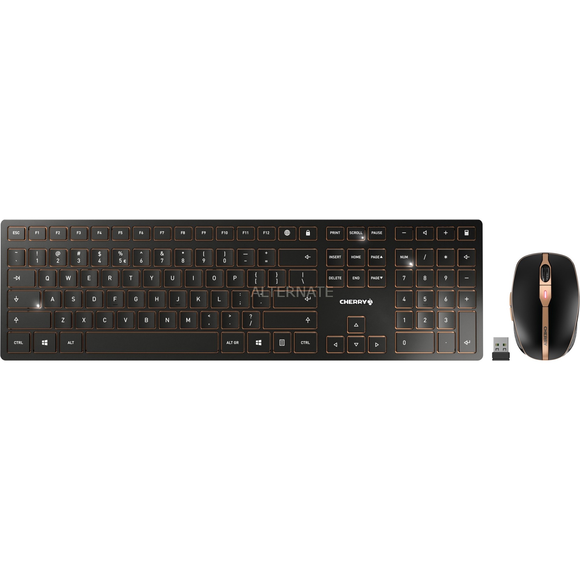 CHERRY DW 9100 SLIM Keyboard Mouse Included Universal RF Wireless + Bluetooth QWERTY US English Black