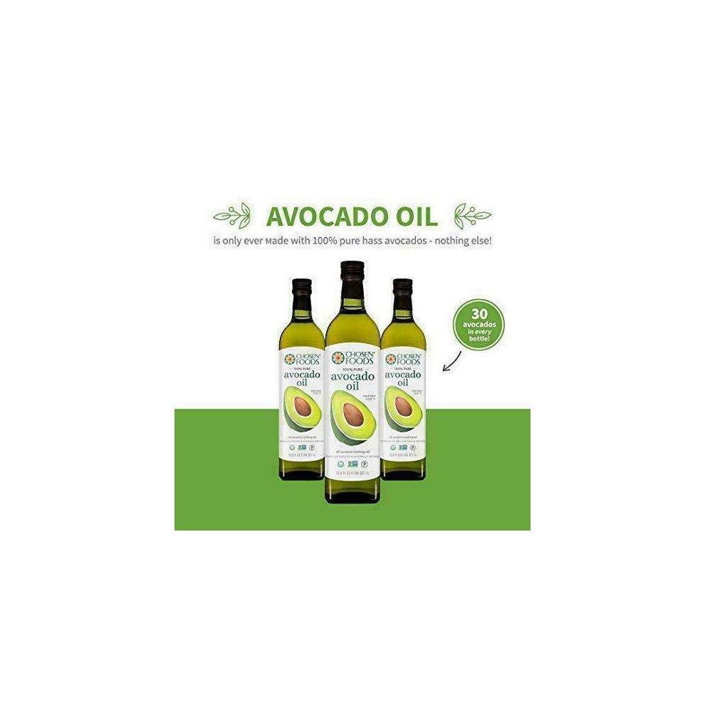 100% Avocado Cooking Oil - 1ltr Bottle (33.8fl) (Single Bottle) by Chosen Foods thumbnail