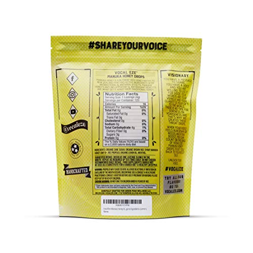Vocal Eze Manuka Honey Lemon UMF 10+ (MGO 265+) Menthol Cough Drops (120) | Lozenges to Relieve Sore, Hoarse, Fatigue, Dryness of Throat | Voice Suppo thumbnail