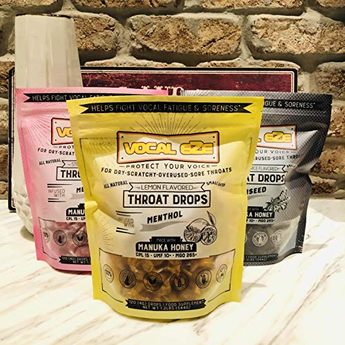 Vocal Eze Manuka Honey Lemon UMF 10+ (MGO 265+) Menthol Cough Drops (120) | Lozenges to Relieve Sore, Hoarse, Fatigue, Dryness of Throat | Voice Suppo thumbnail