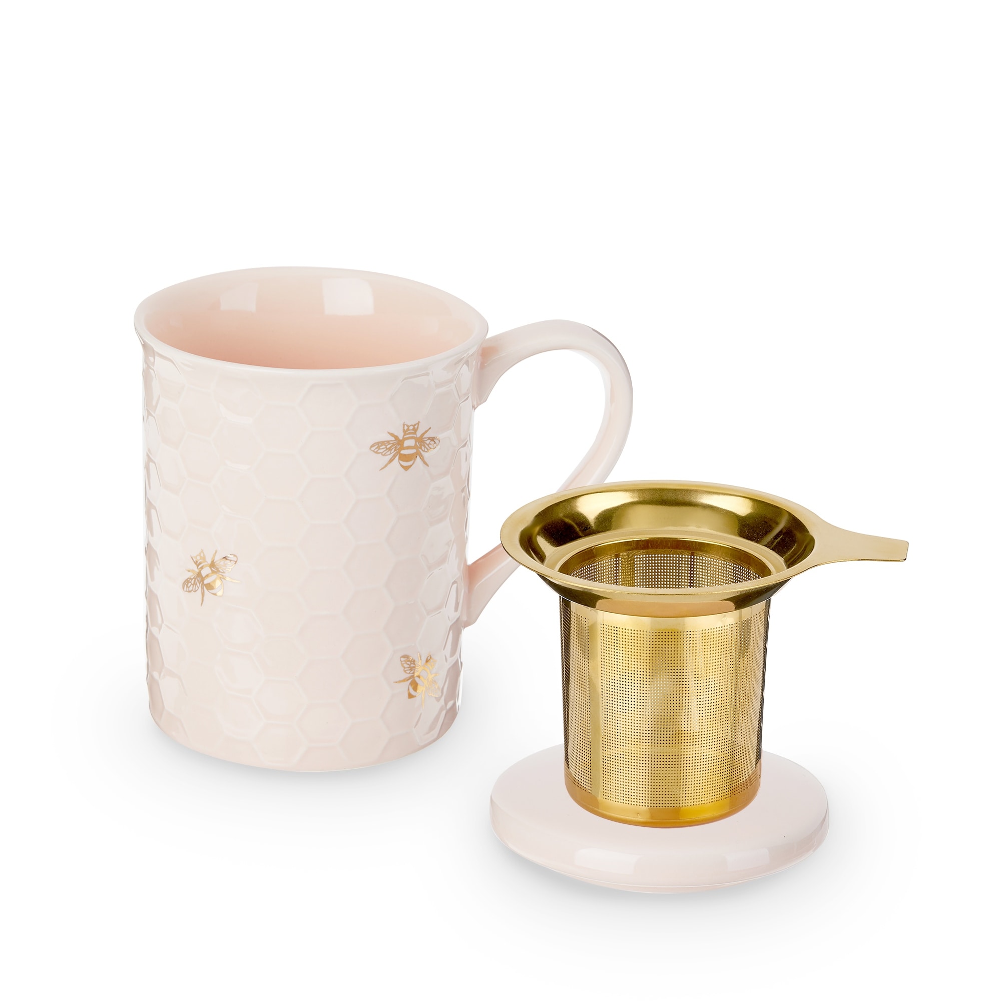 Annette™ Honeycomb Ceramic Tea Mug & Infuser by Pinky up® - Pink