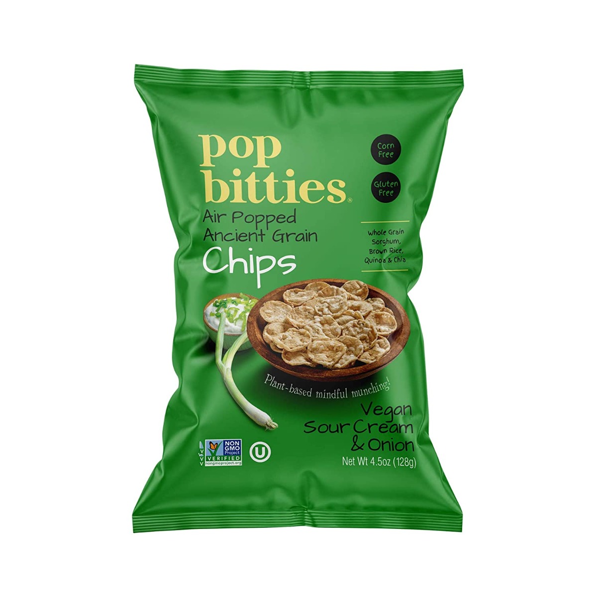 VEGAN SOUR CREAM & ONION AIR POPPED ANCIENT GRAIN CHIPS, VEGAN SOUR CREAM & ONION